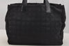 Authentic CHANEL New Travel Line Shoulder Tote Bag Nylon Leather Black 6400I