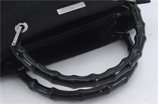 Authentic GUCCI Bamboo 2Way Shoulder Hand Bag Nylon Leather 0021016 Black 6404D