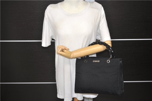 Authentic GUCCI Bamboo 2Way Shoulder Hand Bag Nylon Leather 0021016 Black 6404D