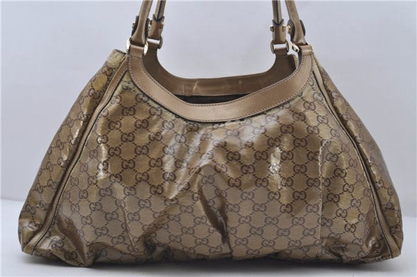 Authentic GUCCI GG Crystal Abbey Shoulder Tote Bag PVC Leather 189835 Gold 6417D