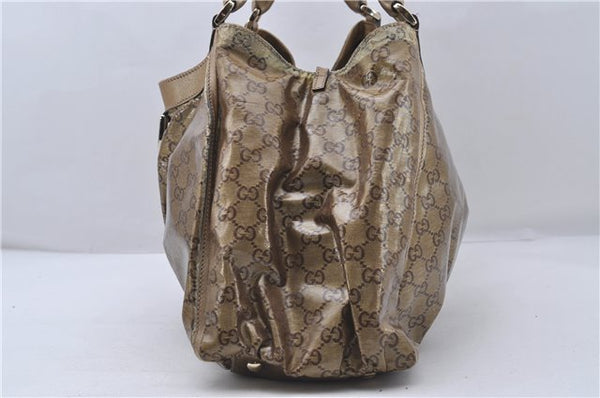 Authentic GUCCI GG Crystal Abbey Shoulder Tote Bag PVC Leather 189835 Gold 6417D