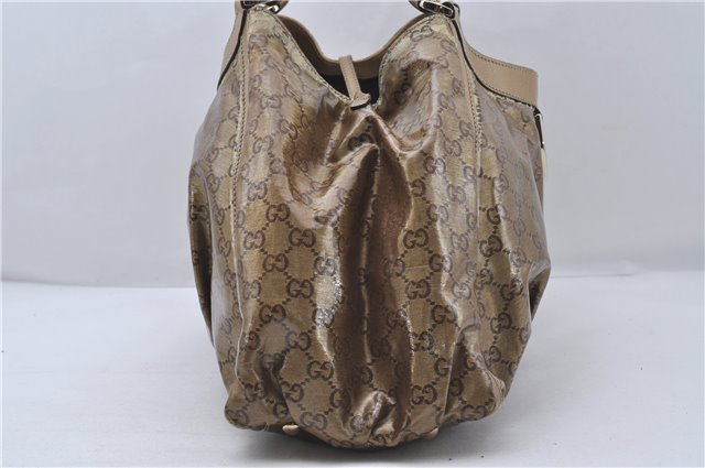Authentic GUCCI GG Crystal Abbey Shoulder Tote Bag PVC Leather 189835 Gold 6417D