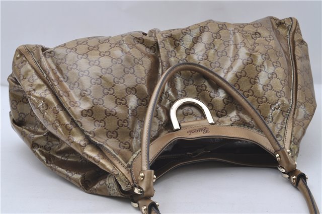 Authentic GUCCI GG Crystal Abbey Shoulder Tote Bag PVC Leather 189835 Gold 6417D