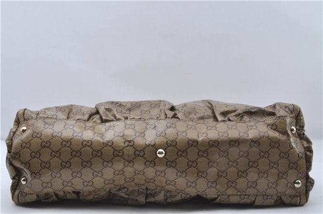 Authentic GUCCI GG Crystal Abbey Shoulder Tote Bag PVC Leather 189835 Gold 6417D