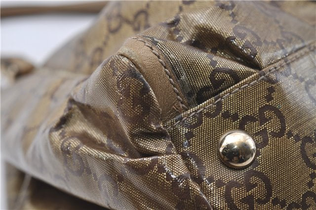 Authentic GUCCI GG Crystal Abbey Shoulder Tote Bag PVC Leather 189835 Gold 6417D