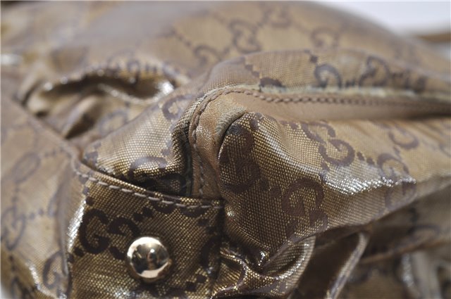 Authentic GUCCI GG Crystal Abbey Shoulder Tote Bag PVC Leather 189835 Gold 6417D