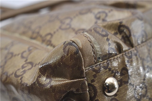 Authentic GUCCI GG Crystal Abbey Shoulder Tote Bag PVC Leather 189835 Gold 6417D