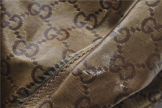 Authentic GUCCI GG Crystal Abbey Shoulder Tote Bag PVC Leather 189835 Gold 6417D