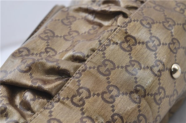 Authentic GUCCI GG Crystal Abbey Shoulder Tote Bag PVC Leather 189835 Gold 6417D