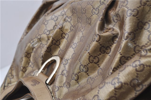 Authentic GUCCI GG Crystal Abbey Shoulder Tote Bag PVC Leather 189835 Gold 6417D