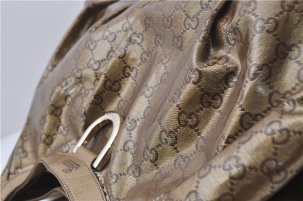Authentic GUCCI GG Crystal Abbey Shoulder Tote Bag PVC Leather 189835 Gold 6417D