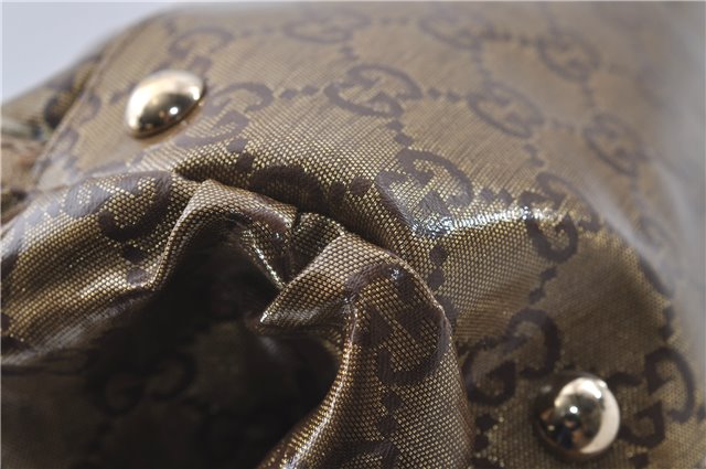 Authentic GUCCI GG Crystal Abbey Shoulder Tote Bag PVC Leather 189835 Gold 6417D