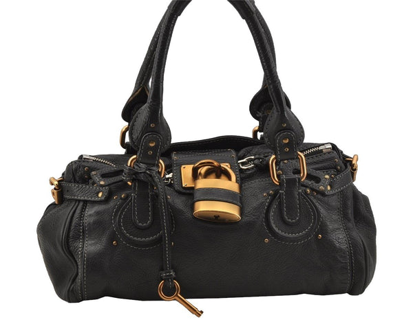 Authentic Chloe Paddington Vintage Leather Shoulder Hand Bag Purse Black 6420I
