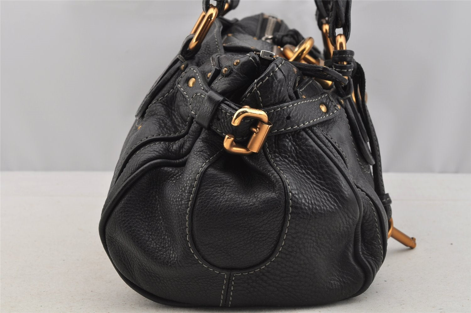 Authentic Chloe Paddington Vintage Leather Shoulder Hand Bag Purse Black 6420I