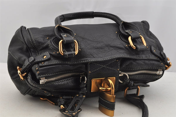 Authentic Chloe Paddington Vintage Leather Shoulder Hand Bag Purse Black 6420I