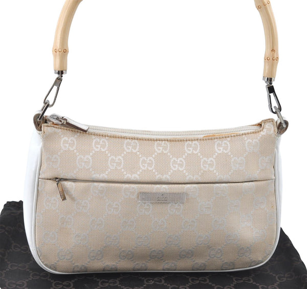 Authentic GUCCI Bamboo Shoulder Hand Bag Purse Canvas Leather Beige White 6425C