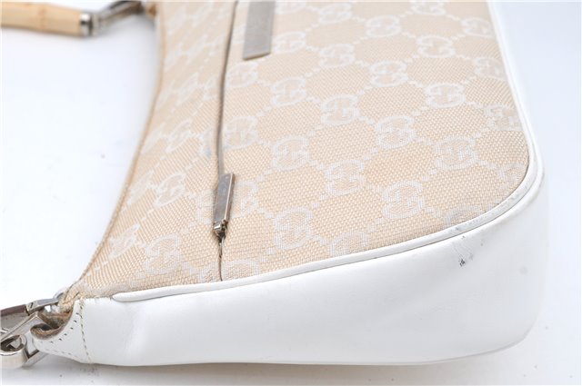 Authentic GUCCI Bamboo Shoulder Hand Bag Purse Canvas Leather Beige White 6425C