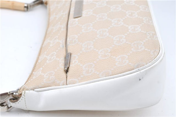Authentic GUCCI Bamboo Shoulder Hand Bag Purse Canvas Leather Beige White 6425C