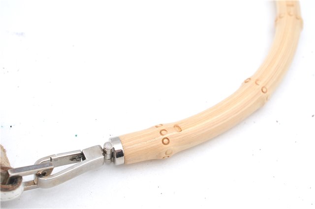 Authentic GUCCI Bamboo Shoulder Hand Bag Purse Canvas Leather Beige White 6425C