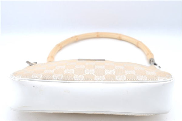 Authentic GUCCI Bamboo Shoulder Hand Bag Purse Canvas Leather Beige White 6425C