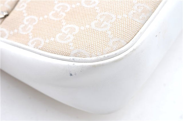 Authentic GUCCI Bamboo Shoulder Hand Bag Purse Canvas Leather Beige White 6425C