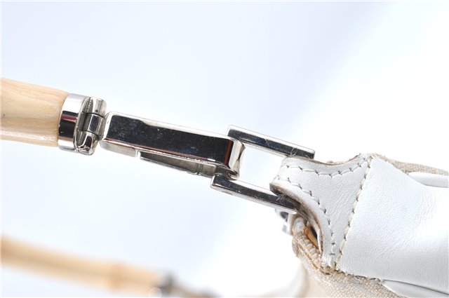 Authentic GUCCI Bamboo Shoulder Hand Bag Purse Canvas Leather Beige White 6425C