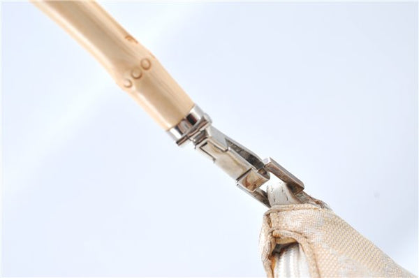 Authentic GUCCI Bamboo Shoulder Hand Bag Purse Canvas Leather Beige White 6425C