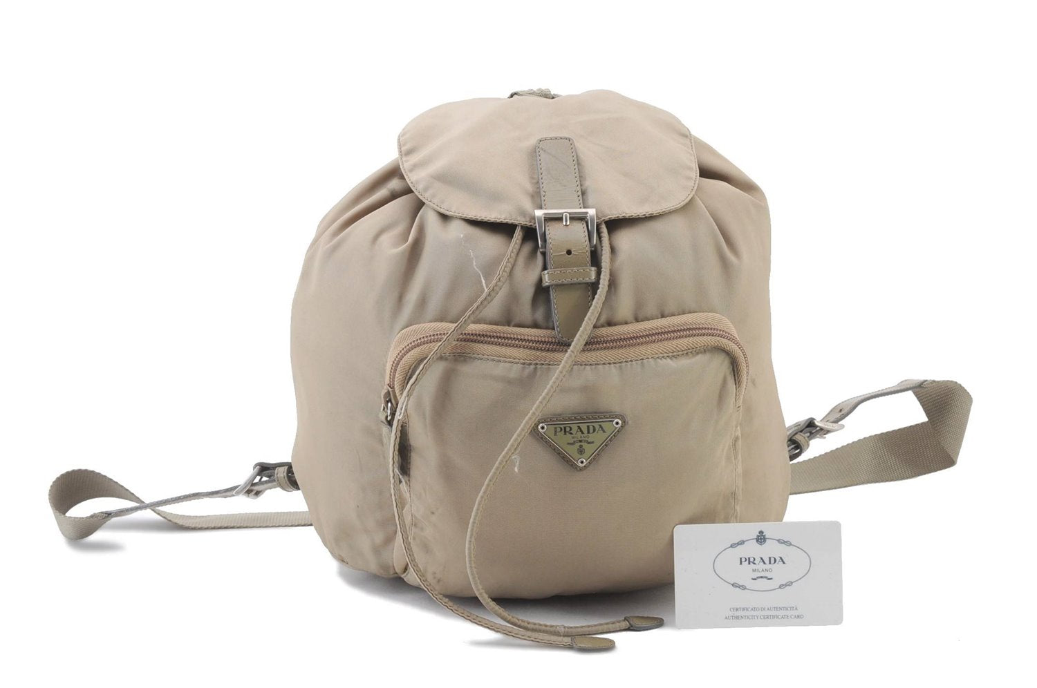 Authentic PRADA Vela Nylon Leather Backpack B4650F Beige 6426C