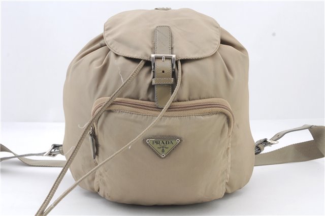 Authentic PRADA Vela Nylon Leather Backpack B4650F Beige 6426C