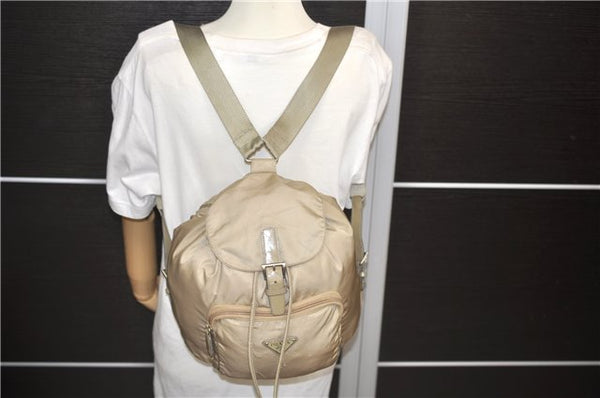 Authentic PRADA Vela Nylon Leather Backpack B4650F Beige 6426C