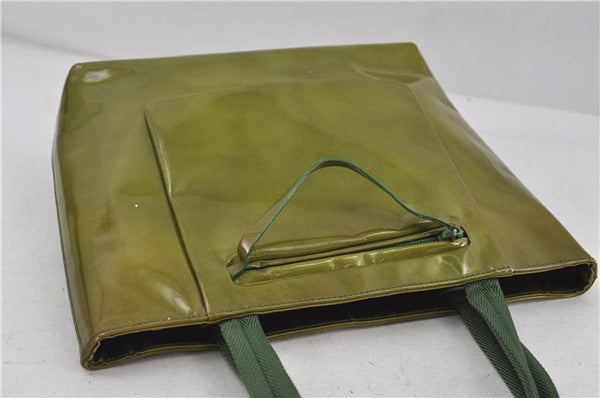 Authentic PRADA Enamel Nylon Shoulder Hand Bag Purse Green 6426D