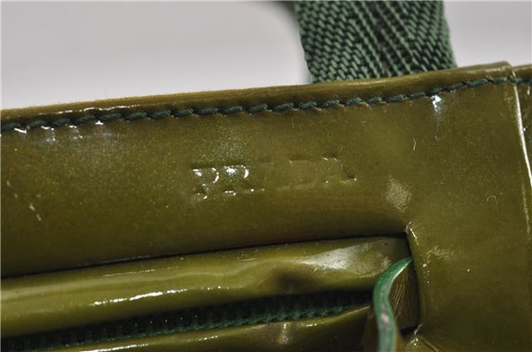 Authentic PRADA Enamel Nylon Shoulder Hand Bag Purse Green 6426D