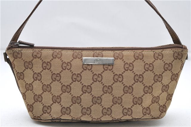 Authentic GUCCI Hand Bag Pouch Purse GG Canvas Leather 07198 Brown 6427D