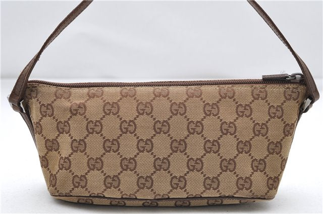Authentic GUCCI Hand Bag Pouch Purse GG Canvas Leather 07198 Brown 6427D