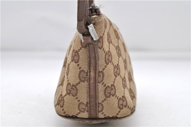 Authentic GUCCI Hand Bag Pouch Purse GG Canvas Leather 07198 Brown 6427D