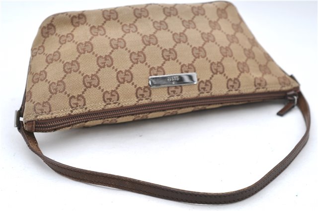 Authentic GUCCI Hand Bag Pouch Purse GG Canvas Leather 07198 Brown 6427D