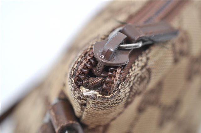Authentic GUCCI Hand Bag Pouch Purse GG Canvas Leather 07198 Brown 6427D