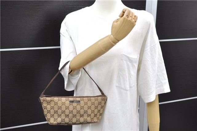 Authentic GUCCI Hand Bag Pouch Purse GG Canvas Leather 07198 Brown 6427D