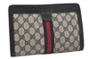 Authentic GUCCI Sherry Line Clutch Hand Bag Purse GG PVC Leather Navy Blue 6438I