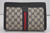 Authentic GUCCI Sherry Line Clutch Hand Bag Purse GG PVC Leather Navy Blue 6438I