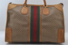 Authentic GUCCI Web Sherry Line Micro GG Boston Bag PVC Leather Brown 6439I