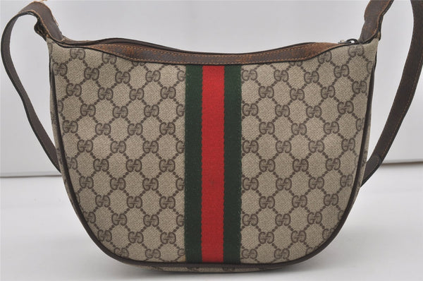 Authentic GUCCI Web Sherry Line Shoulder Cross Bag GG PVC Leather Brown 6442I