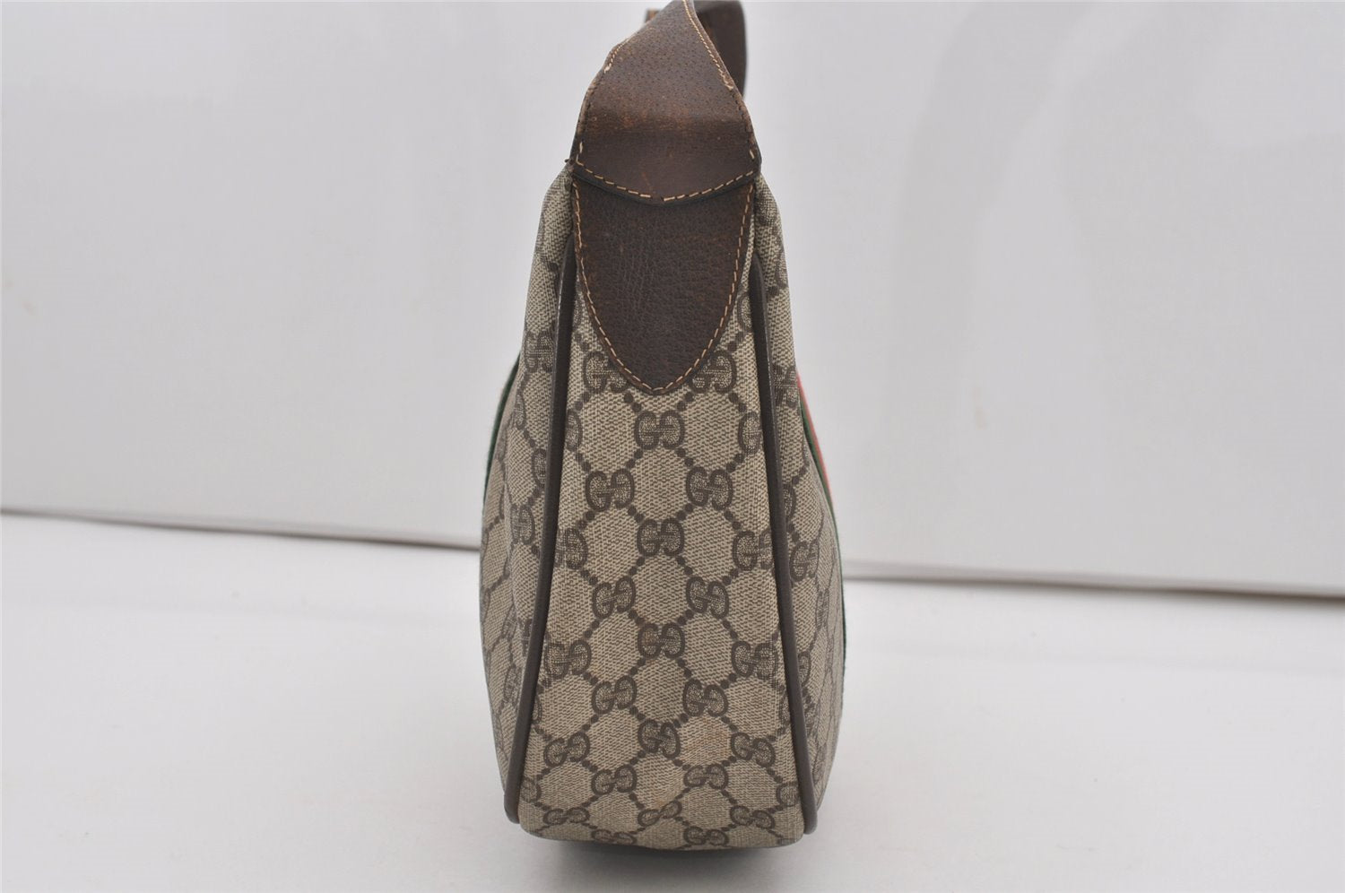 Authentic GUCCI Web Sherry Line Shoulder Cross Bag GG PVC Leather Brown 6442I
