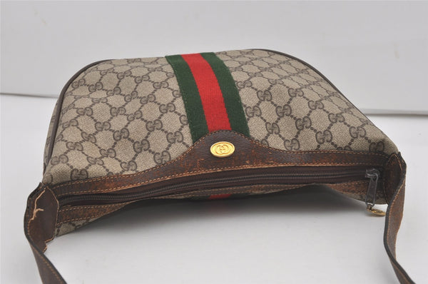 Authentic GUCCI Web Sherry Line Shoulder Cross Bag GG PVC Leather Brown 6442I