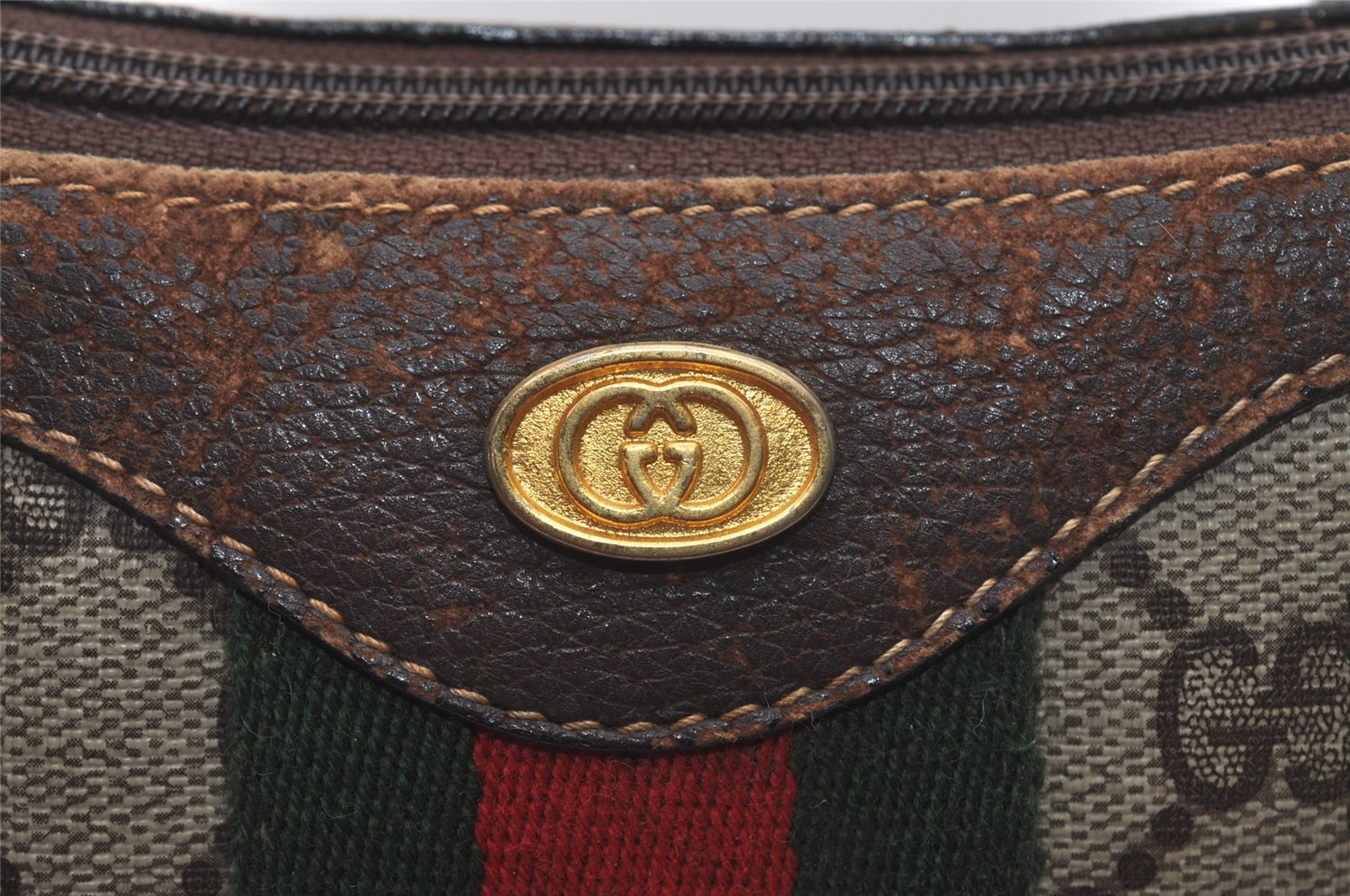 Authentic GUCCI Web Sherry Line Shoulder Cross Bag GG PVC Leather Brown 6442I