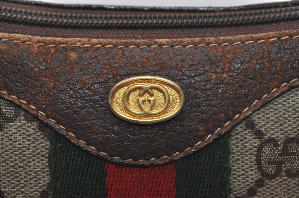 Authentic GUCCI Web Sherry Line Shoulder Cross Bag GG PVC Leather Brown 6442I