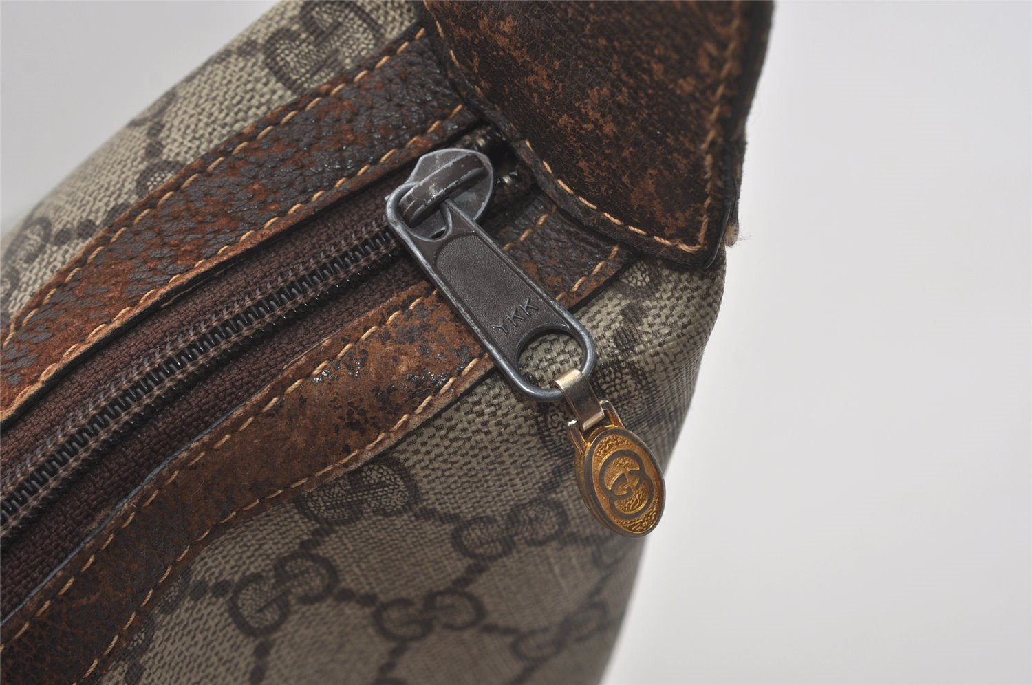 Authentic GUCCI Web Sherry Line Shoulder Cross Bag GG PVC Leather Brown 6442I