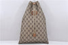 Authentic GUCCI Vintage Drawstring Pouch Purse GG PVC Leather Brown 6445D