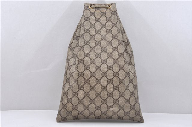 Authentic GUCCI Vintage Drawstring Pouch Purse GG PVC Leather Brown 6445D