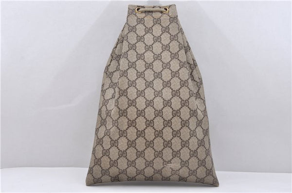 Authentic GUCCI Vintage Drawstring Pouch Purse GG PVC Leather Brown 6445D